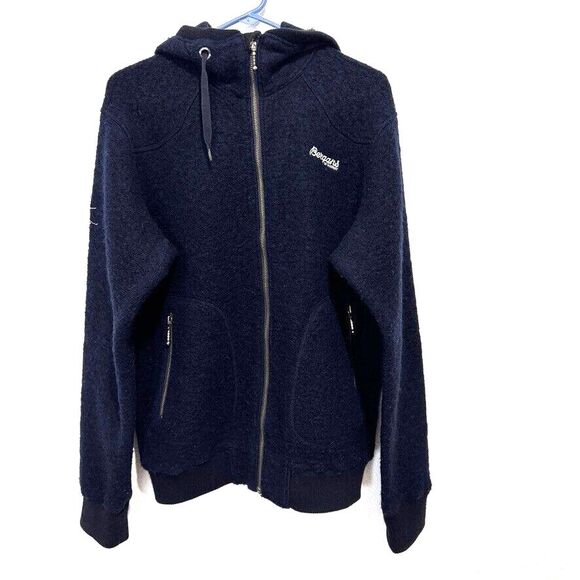Bergans of Norway 1910 Myrull Wool Knit Full Zip Hoodie Jacket Navy Blue Medium - Picture 1 of 16